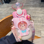 Water Bottle For Children 700ML Cute Stickers With Straw Temperature Kawaii Plastic Cup Portable Student School Bottle Girl Boy Water Bottles with Straw and Strap Cute Water Bottles Cartoon Animal Plastic Drinking Bottle Leakproof Water Bottle Stevvex
