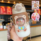 Water Bottle For Children 700ML Cute Stickers With Straw Temperature Kawaii Plastic Cup Portable Student School Bottle Girl Boy Water Bottles with Straw and Strap Cute Water Bottles Cartoon Animal Plastic Drinking Bottle Leakproof Water Bottle Stevvex