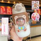 Water Bottle For Children 700ML Cute Stickers With Straw Temperature Kawaii Plastic Cup Portable Student School Bottle Girl Boy Water Bottles with Straw and Strap Cute Water Bottles Cartoon Animal Plastic Drinking Bottle Leakproof Water Bottle Stevvex