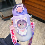 Water Bottle For Children 700ML Cute Stickers With Straw Temperature Kawaii Plastic Cup Portable Student School Bottle Girl Boy Water Bottles with Straw and Strap Cute Water Bottles Cartoon Animal Plastic Drinking Bottle Leakproof Water Bottle Stevvex
