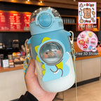 Water Bottle For Children 700ML Cute Stickers With Straw Temperature Kawaii Plastic Cup Portable Student School Bottle Girl Boy Water Bottles with Straw and Strap Cute Water Bottles Cartoon Animal Plastic Drinking Bottle Leakproof Water Bottle Stevvex
