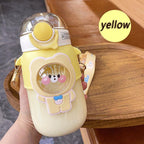 Water Bottle For Children 700ML Cute Stickers With Straw Temperature Kawaii Plastic Cup Portable Student School Bottle Girl Boy Water Bottles with Straw and Strap Cute Water Bottles Cartoon Animal Plastic Drinking Bottle Leakproof Water Bottle Stevvex