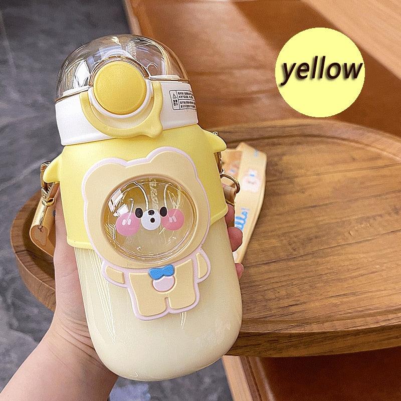 Water Bottle For Children 700ML Cute Stickers With Straw Temperature Kawaii Plastic Cup Portable Student School Bottle Girl Boy Water Bottles with Straw and Strap Cute Water Bottles Cartoon Animal Plastic Drinking Bottle Leakproof Water Bottle Stevvex