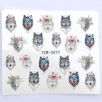 Water Decals Nail Tattoo Wolf Animal 3D Embossed Nail Sticker Flower Adhesive Manicure Slider Nail Art Tips Curve Graffiti Nail Design for Acrylic Nail Supplies Designer Nail Decorations for Women Girls Kids 3D Nail Art Stickers Decals
