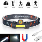 Waterproof 2 Light Mode USB LED Headlight With Magnet Rechargeable Headlamp Built-in 18650 Battery Flashlight  COB Work Light For Outdoor Camping Cycling Fishing Headlamp Flashlight Stevvex