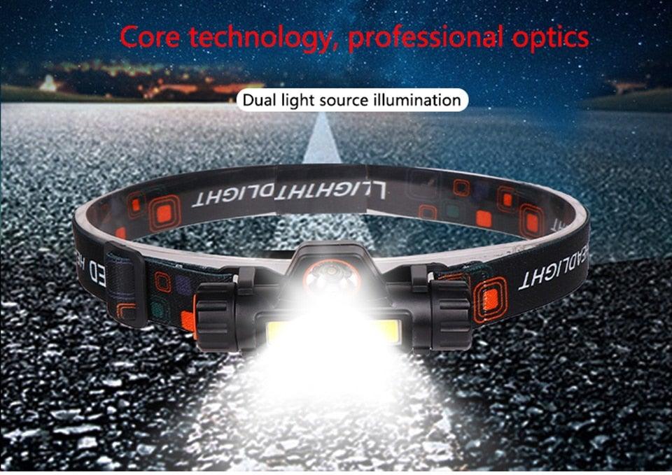 Waterproof 2 Light Mode USB LED Headlight With Magnet Rechargeable Headlamp Built-in 18650 Battery Flashlight  COB Work Light For Outdoor Camping Cycling Fishing Headlamp Flashlight Stevvex