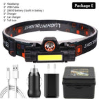 Waterproof 2 Light Mode USB LED Headlight With Magnet Rechargeable Headlamp Built-in 18650 Battery Flashlight  COB Work Light For Outdoor Camping Cycling Fishing Headlamp Flashlight Stevvex