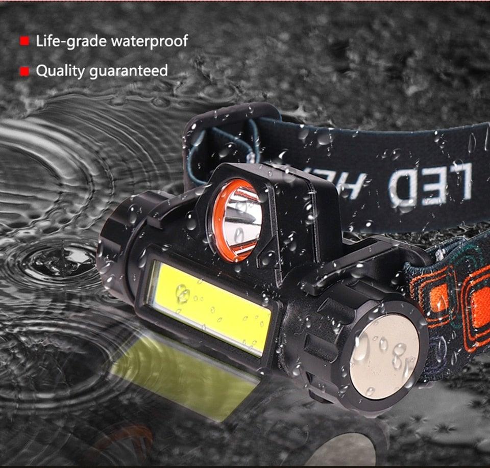 Waterproof 2 Light Mode USB LED Headlight With Magnet Rechargeable Headlamp Built-in 18650 Battery Flashlight  COB Work Light For Outdoor Camping Cycling Fishing Headlamp Flashlight Stevvex