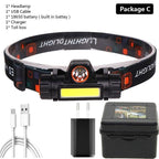 Waterproof 2 Light Mode USB LED Headlight With Magnet Rechargeable Headlamp Built-in 18650 Battery Flashlight  COB Work Light For Outdoor Camping Cycling Fishing Headlamp Flashlight Stevvex