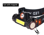 Waterproof 2 Light Mode USB LED Headlight With Magnet Rechargeable Headlamp Built-in 18650 Battery Flashlight  COB Work Light For Outdoor Camping Cycling Fishing Headlamp Flashlight Stevvex