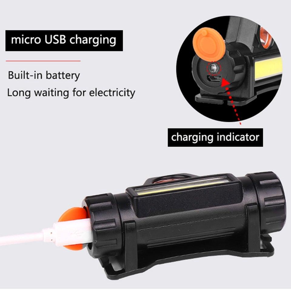 Waterproof 2 Light Mode USB LED Headlight With Magnet Rechargeable Headlamp Built-in 18650 Battery Flashlight  COB Work Light For Outdoor Camping Cycling Fishing Headlamp Flashlight Stevvex