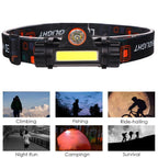 Waterproof 2 Light Mode USB LED Headlight With Magnet Rechargeable Headlamp Built-in 18650 Battery Flashlight  COB Work Light For Outdoor Camping Cycling Fishing Headlamp Flashlight Stevvex