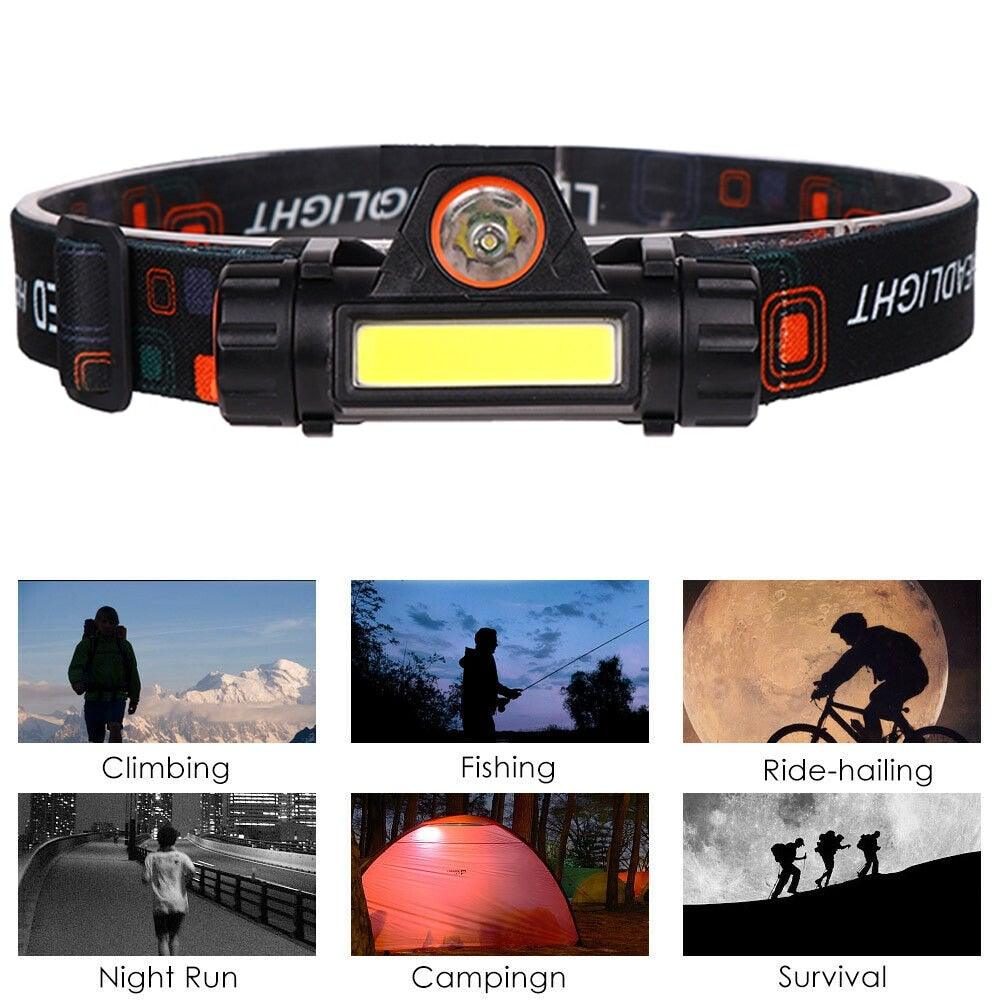 Waterproof 2 Light Mode USB LED Headlight With Magnet Rechargeable Headlamp Built-in 18650 Battery Flashlight  COB Work Light For Outdoor Camping Cycling Fishing Headlamp Flashlight Stevvex