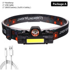 Waterproof 2 Light Mode USB LED Headlight With Magnet Rechargeable Headlamp Built-in 18650 Battery Flashlight  COB Work Light For Outdoor Camping Cycling Fishing Headlamp Flashlight Stevvex