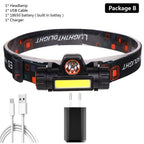 Waterproof 2 Light Mode USB LED Headlight With Magnet Rechargeable Headlamp Built-in 18650 Battery Flashlight  COB Work Light For Outdoor Camping Cycling Fishing Headlamp Flashlight Stevvex