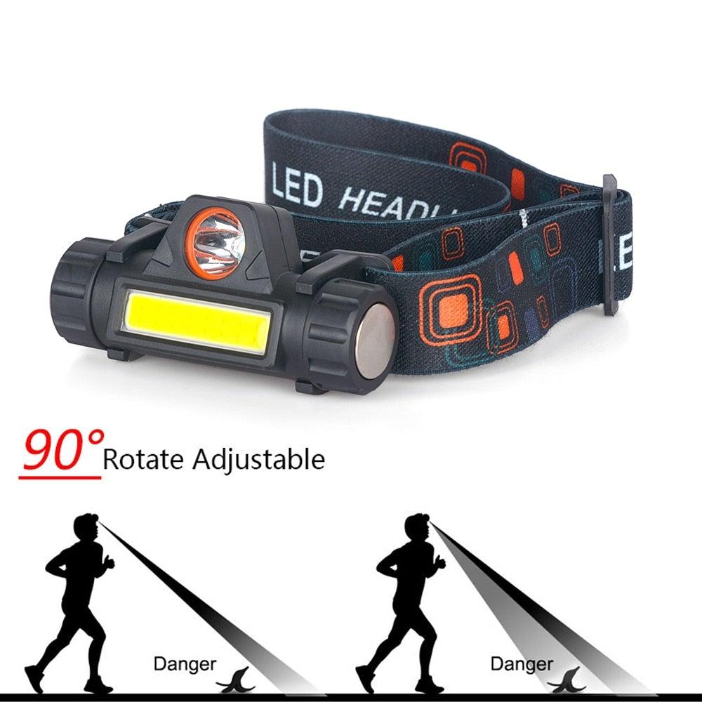 Waterproof 2 Light Mode USB LED Headlight With Magnet Rechargeable Headlamp Built-in 18650 Battery Flashlight  COB Work Light For Outdoor Camping Cycling Fishing Headlamp Flashlight Stevvex