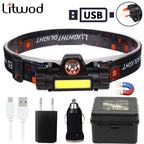 Waterproof 2 Light Mode USB LED Headlight With Magnet Rechargeable Headlamp Built-in 18650 Battery Flashlight  COB Work Light For Outdoor Camping Cycling Fishing Headlamp Flashlight Stevvex