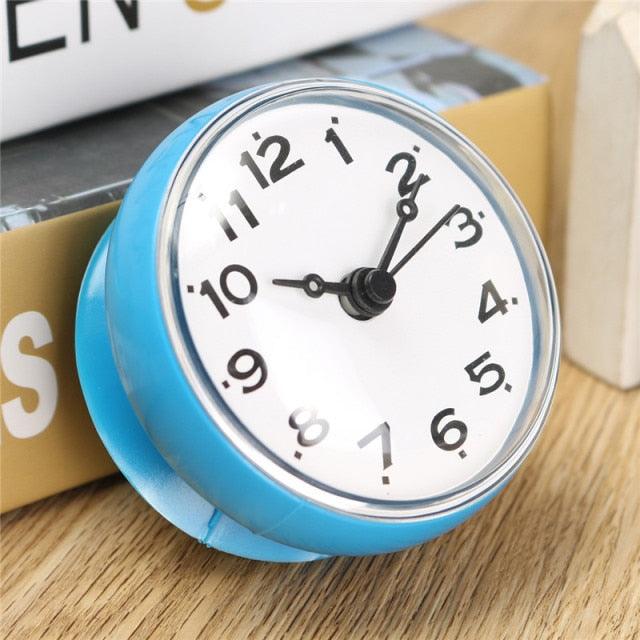Waterproof Shower Wall Mini Clock Kitchen Bathroom Bath Watch Suction Cup Battery Operated Living Room Bathroom Wall Clock, Waterproof Suction Cup Silent Non Ticking Clocks with Stand for Desk Bedroom Home Office School Stevvex