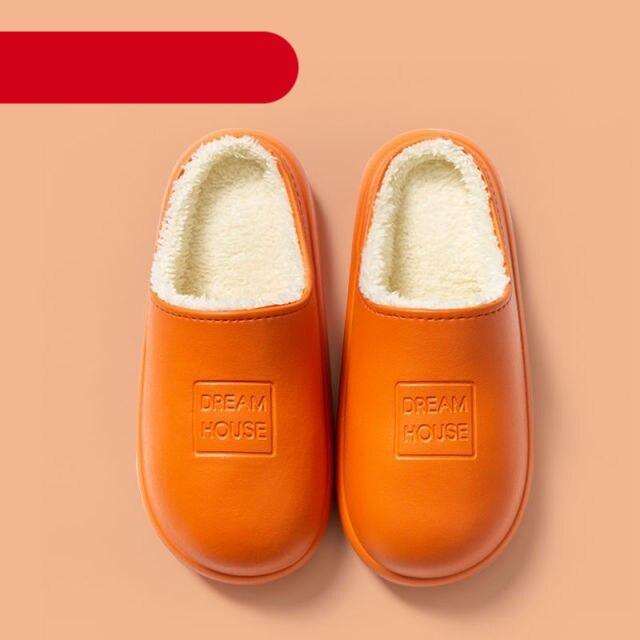 Waterproof Slippers Winter Women House Slippers Leather Warm Fur Slippers Unisex Home Slippers Indoor Floor Shoes Plush Fleece Lined House Shoes Anti-Skid Women Slippers Stevvex