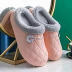 Waterproof Slippers Winter Women House Slippers Leather Warm Fur Slippers Unisex Home Slippers Indoor Floor Shoes Plush Fleece Lined House Shoes Anti-Skid Women Slippers Stevvex