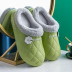 Waterproof Slippers Winter Women House Slippers Leather Warm Fur Slippers Unisex Home Slippers Indoor Floor Shoes Plush Fleece Lined House Shoes Anti-Skid Women Slippers Stevvex