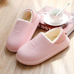 Waterproof Slippers Winter Women House Slippers Leather Warm Fur Slippers Unisex Home Slippers Indoor Floor Shoes Plush Fleece Lined House Shoes Anti-Skid Women Slippers Stevvex