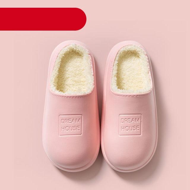 Waterproof Slippers Winter Women House Slippers Leather Warm Fur Slippers Unisex Home Slippers Indoor Floor Shoes Plush Fleece Lined House Shoes Anti-Skid Women Slippers Stevvex