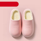 Waterproof Slippers Winter Women House Slippers Leather Warm Fur Slippers Unisex Home Slippers Indoor Floor Shoes Plush Fleece Lined House Shoes Anti-Skid Women Slippers Stevvex