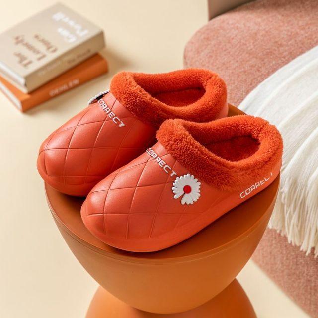 Waterproof Slippers Winter Women House Slippers Leather Warm Fur Slippers Unisex Home Slippers Indoor Floor Shoes Plush Fleece Lined House Shoes Anti-Skid Women Slippers Stevvex