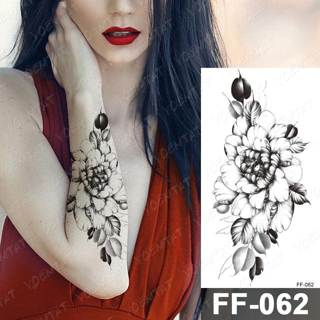 Waterproof Temporary Black Tattoo Sticker Peony Flower Snake Sketch Luxury Big Tattoo For Womens Stevvex