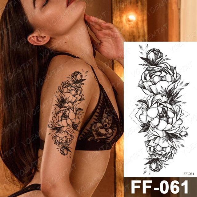 Waterproof Temporary Black Tattoo Sticker Peony Flower Snake Sketch Luxury Big Tattoo For Womens Stevvex