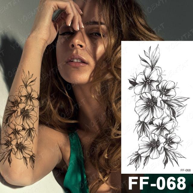 Waterproof Temporary Black Tattoo Sticker Peony Flower Snake Sketch Luxury Big Tattoo For Womens Stevvex