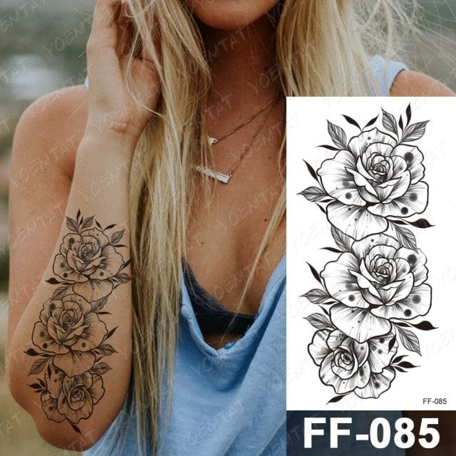 Waterproof Temporary Black Tattoo Sticker Peony Flower Snake Sketch Luxury Big Tattoo For Womens Stevvex