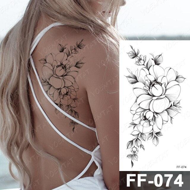 Waterproof Temporary Black Tattoo Sticker Peony Flower Snake Sketch Luxury Big Tattoo For Womens Stevvex