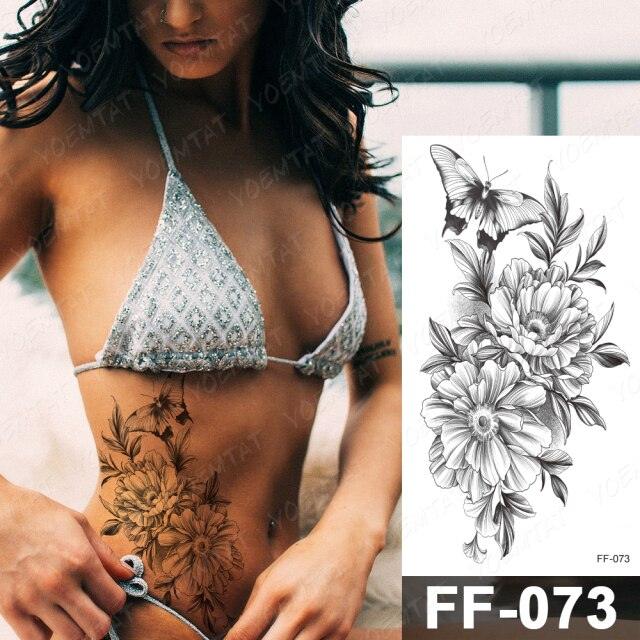 Waterproof Temporary Black Tattoo Sticker Peony Flower Snake Sketch Luxury Big Tattoo For Womens Stevvex