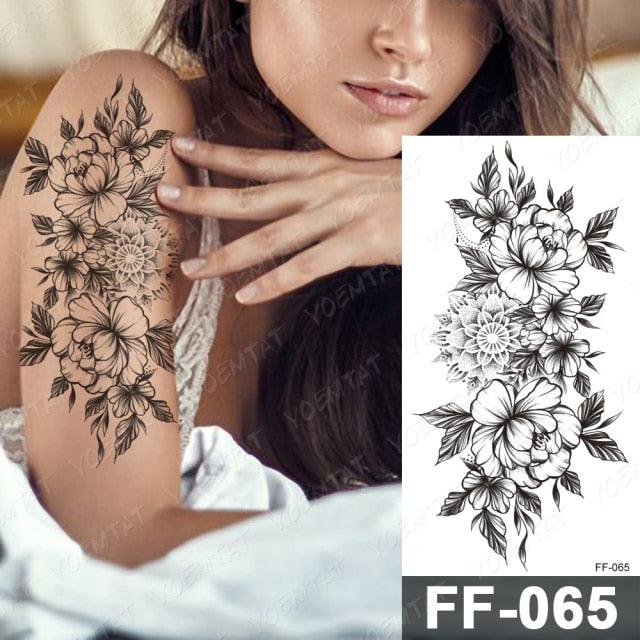 Waterproof Temporary Black Tattoo Sticker Peony Flower Snake Sketch Luxury Big Tattoo For Womens Stevvex