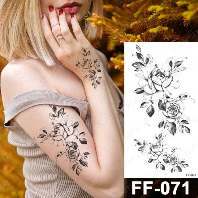 Waterproof Temporary Black Tattoo Sticker Peony Flower Snake Sketch Luxury Big Tattoo For Womens Stevvex