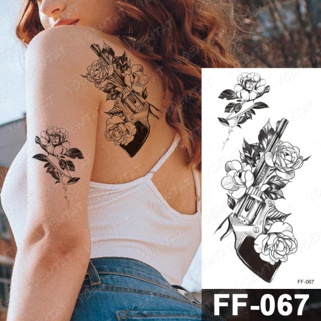 Waterproof Temporary Black Tattoo Sticker Peony Flower Snake Sketch Luxury Big Tattoo For Womens Stevvex