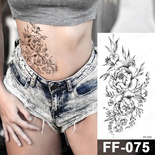 Waterproof Temporary Black Tattoo Sticker Peony Flower Snake Sketch Luxury Big Tattoo For Womens Stevvex