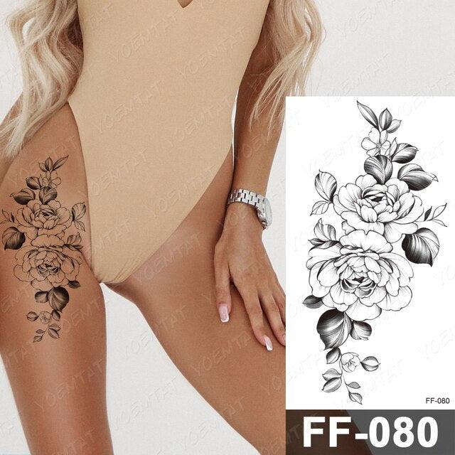 Waterproof Temporary Black Tattoo Sticker Peony Flower Snake Sketch Luxury Big Tattoo For Womens Stevvex