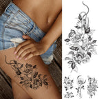 Waterproof Temporary Black Tattoo Sticker Peony Flower Snake Sketch Luxury Big Tattoo For Womens Stevvex