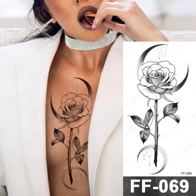 Waterproof Temporary Black Tattoo Sticker Peony Flower Snake Sketch Luxury Big Tattoo For Womens Stevvex