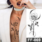 Waterproof Temporary Black Tattoo Sticker Peony Flower Snake Sketch Luxury Big Tattoo For Womens Stevvex