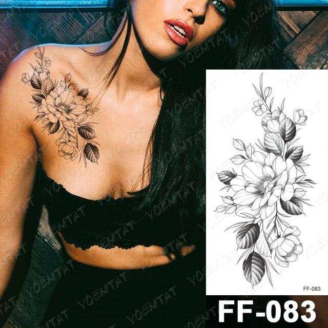 Waterproof Temporary Black Tattoo Sticker Peony Flower Snake Sketch Luxury Big Tattoo For Womens Stevvex