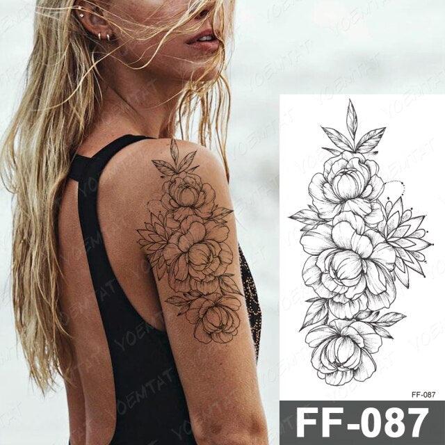 Waterproof Temporary Black Tattoo Sticker Peony Flower Snake Sketch Luxury Big Tattoo For Womens Stevvex