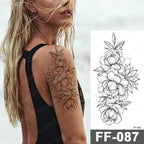 Waterproof Temporary Black Tattoo Sticker Peony Flower Snake Sketch Luxury Big Tattoo For Womens Stevvex