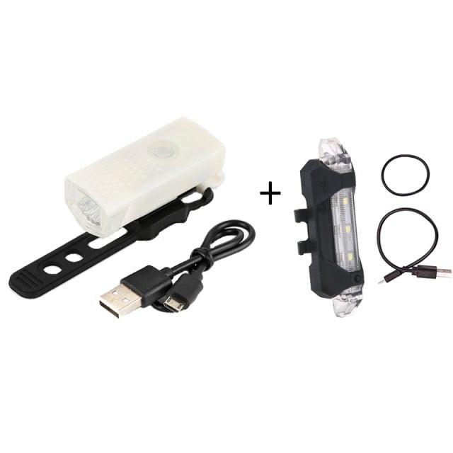 Waterproof USB LED Rechargeable Set Bicycle Lamp Mountain Cycle Front Back Headlight Lamp Flashlight Bike Powerful Bicycle Front Headlight And Back Taillight Fast Disassembly Bicycle LED Light For Road Mountain Cycling Stevvex