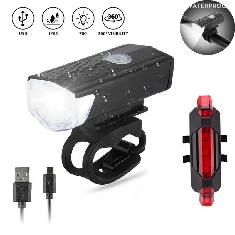 Waterproof USB LED Rechargeable Set Bicycle Lamp Mountain Cycle Front Back Headlight Lamp Flashlight Bike Powerful Bicycle Front Headlight And Back Taillight Fast Disassembly Bicycle LED Light For Road Mountain Cycling Stevvex