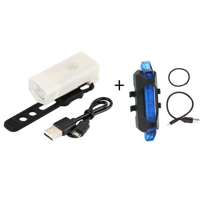 Waterproof USB LED Rechargeable Set Bicycle Lamp Mountain Cycle Front Back Headlight Lamp Flashlight Bike Powerful Bicycle Front Headlight And Back Taillight Fast Disassembly Bicycle LED Light For Road Mountain Cycling Stevvex
