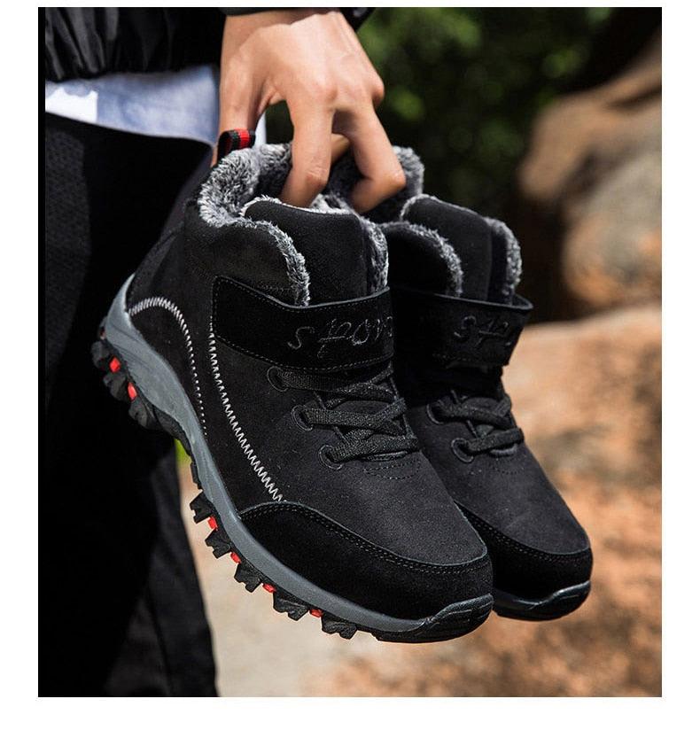 Waterproof Winter Mens Boots With Fur Warm Snow Mens Womens Boots Winter Work Casual Shoes High Top Winter Snow Boots Warm Fur Lined Winter Water-Resistan Ankle Booties Stevvex